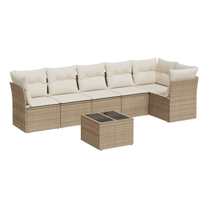 Afuera Living Contemporary 7 Piece Poly Rattan Sofa Set in Beige