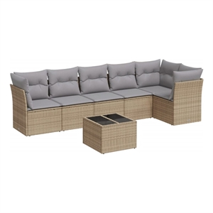 Afuera Living Contemporary Synthetic Poly Rattan 7 Piece Sofa Set in Gray/Beige