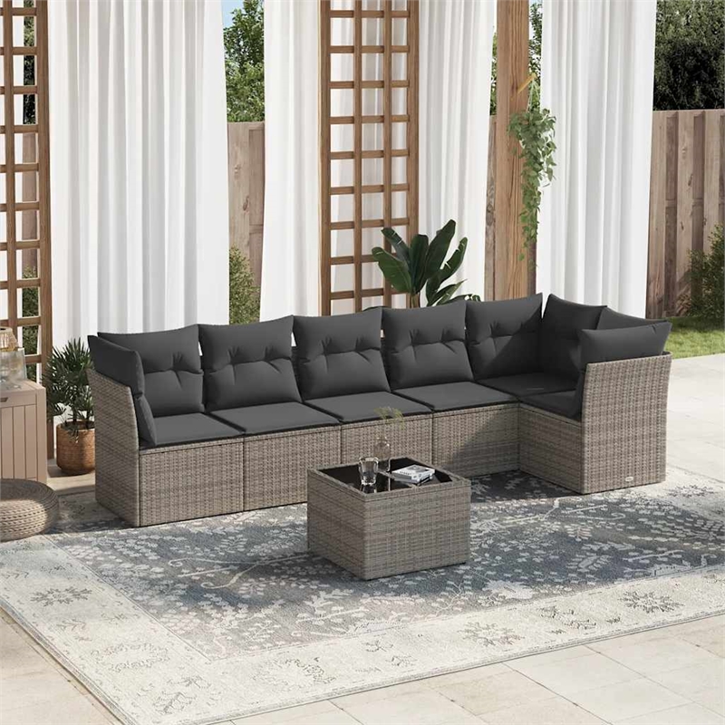 Afuera Living Contemporary 7 Piece Poly Rattan Sofa Set in Gray