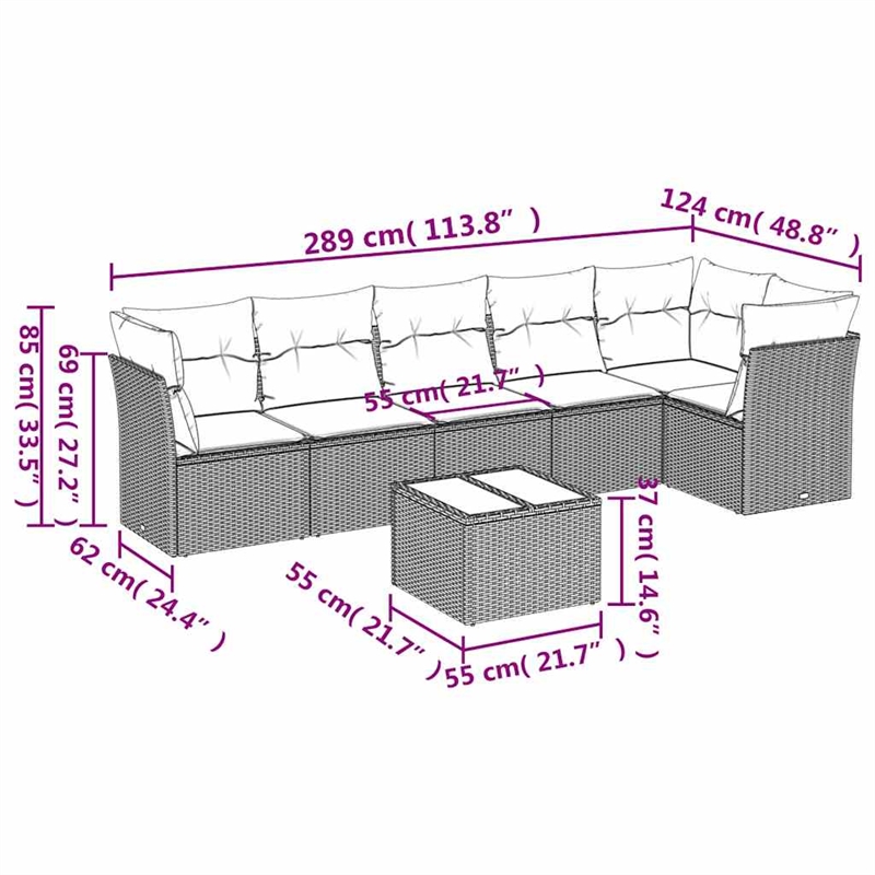 Afuera Living Contemporary 7 Piece Poly Rattan Sofa Set in Gray