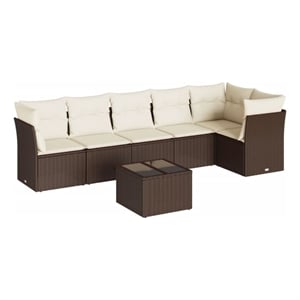 Afuera Living Contemporary Synthetic Poly Rattan 7 Piece  Sofa Set in Brown
