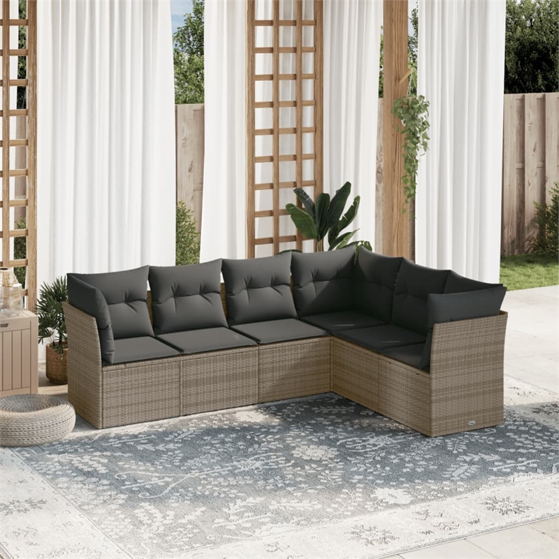 Afuera Living Contemporary Synthetic Poly Rattan 6 Piece  Sofa Set in Gray