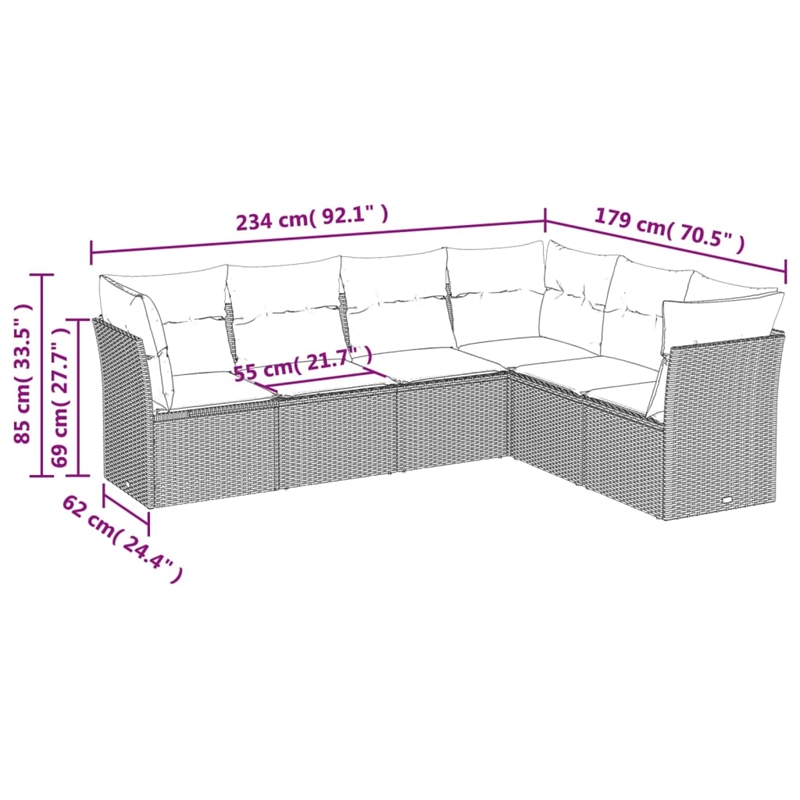 Afuera Living Contemporary Synthetic Poly Rattan 6 Piece  Sofa Set in Gray