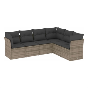 Afuera Living Contemporary Synthetic Poly Rattan 6 Piece  Sofa Set in Gray