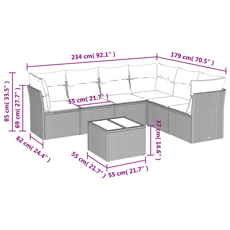 Afuera Living Contemporary 7 Piece Poly Rattan Sofa Set in Beige