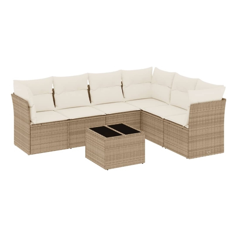 Afuera Living Contemporary 7 Piece Poly Rattan Sofa Set in Beige