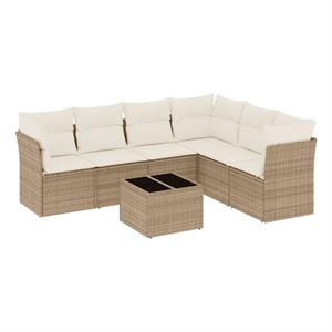 Afuera Living Contemporary 7 Piece Poly Rattan Sofa Set in Beige