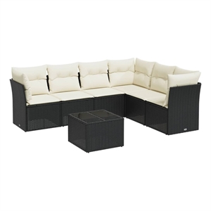Afuera Living Contemporary 7 Piece Steel Sofa Set in Black/Cream