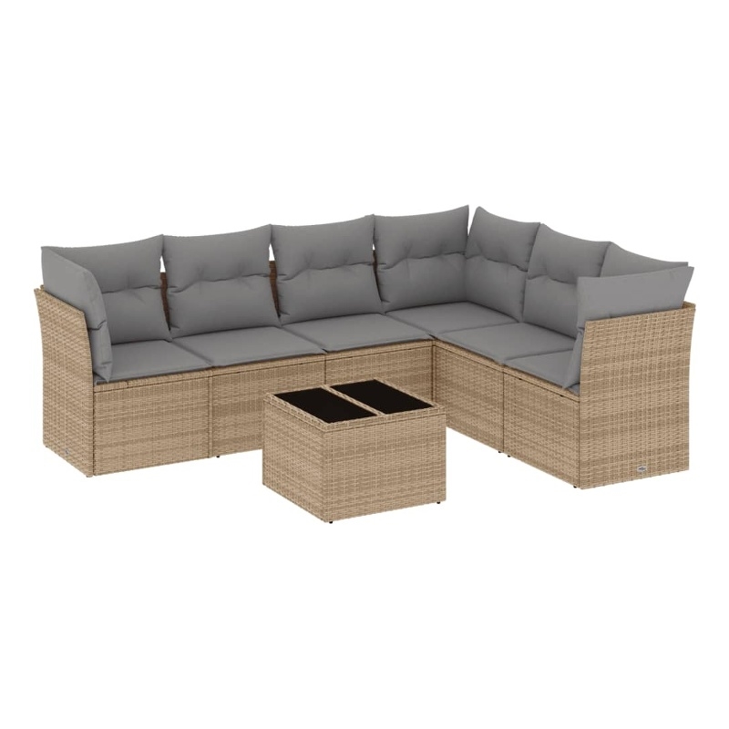 Afuera Living Contemporary Synthetic Poly Rattan 7 Piece  Sofa Set in Beige