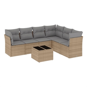 Afuera Living Contemporary Synthetic Poly Rattan 7 Piece  Sofa Set in Beige