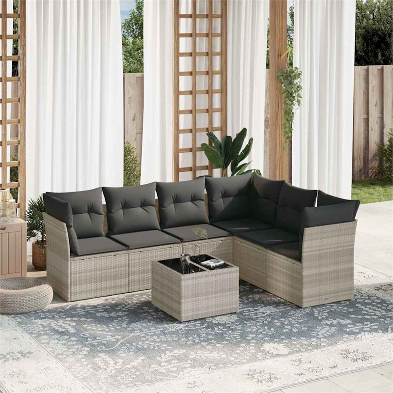 Afuera Living Contemporary 7 Piece Poly Rattan Sofa Set in Gray