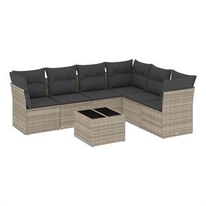 Afuera Living Contemporary 7 Piece Poly Rattan Sofa Set in Gray