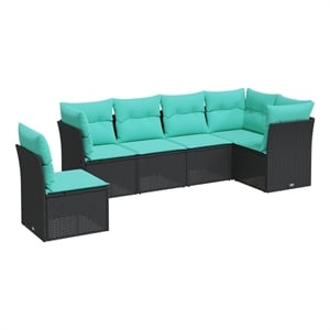 Afuera Living Contemporary Synthetic Poly Rattan 6 Piece Sofa Set in Black/Blue
