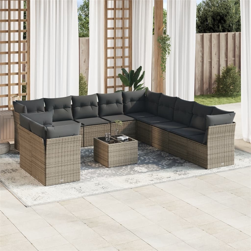 Afuera Living Contemporary Synthetic Poly Rattan 12 Piece Sofa Set in Gray