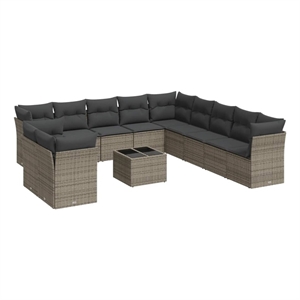 Afuera Living Contemporary Synthetic Poly Rattan 12 Piece Sofa Set in Gray