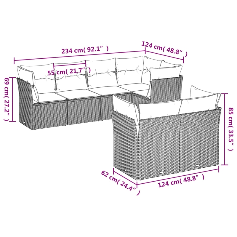 Afuera Living Contemporary 7 Piece Poly Rattan Sofa Set in Black