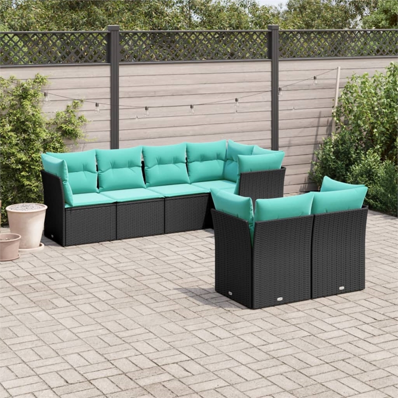 Afuera Living Contemporary 7 Piece Poly Rattan Sofa Set in Black