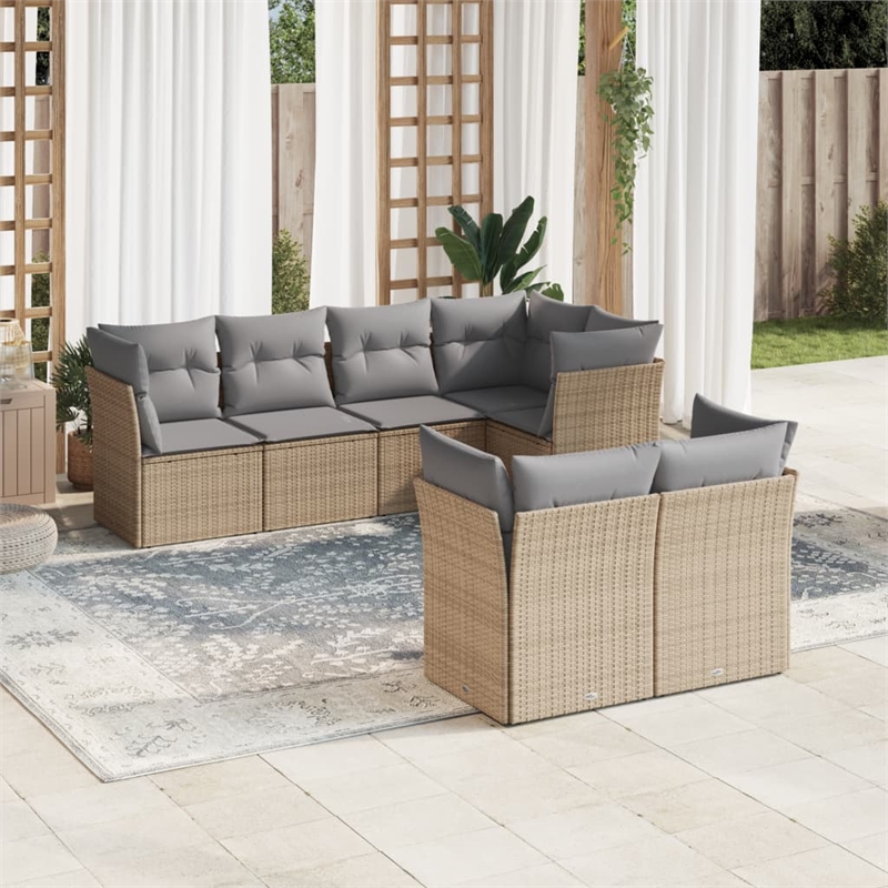 Afuera Living Contemporary 7 Piece Poly Rattan Sofa Set in Gray/Beige