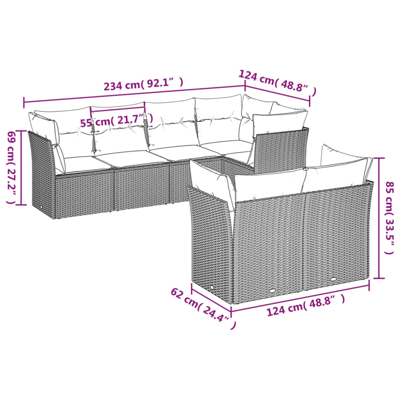 Afuera Living Contemporary 7 Piece Poly Rattan Sofa Set in Gray/Beige