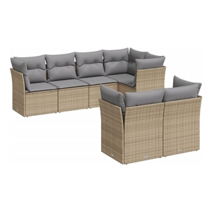 Afuera Living Contemporary 7 Piece Poly Rattan Sofa Set in Gray/Beige