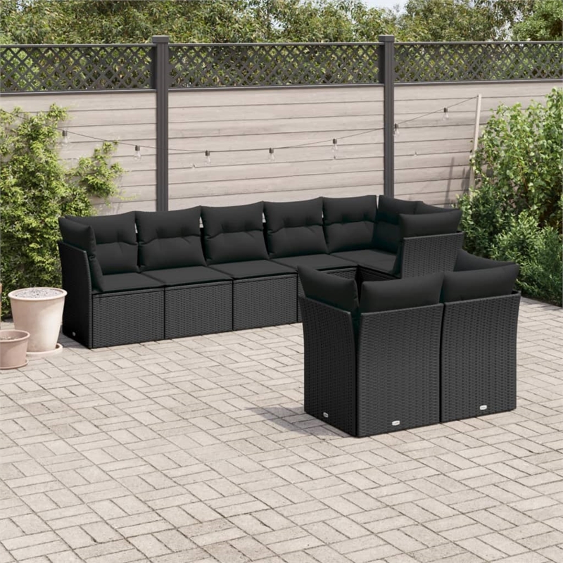 Afuera Living Contemporary 8 Piece Poly Rattan Sofa Set in Black