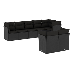 Afuera Living Contemporary 8 Piece Poly Rattan Sofa Set in Black