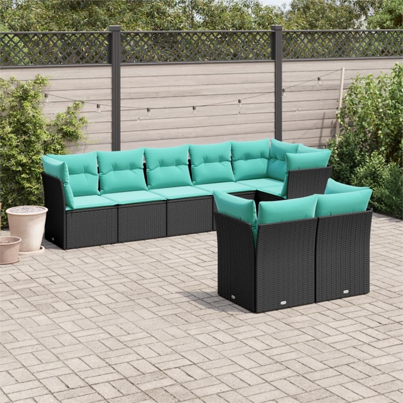 Afuera Living 8 Piece Poly Rattan Large Sofa Set in Black/Blue