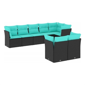 Afuera Living 8 Piece Poly Rattan Large Sofa Set in Black/Blue