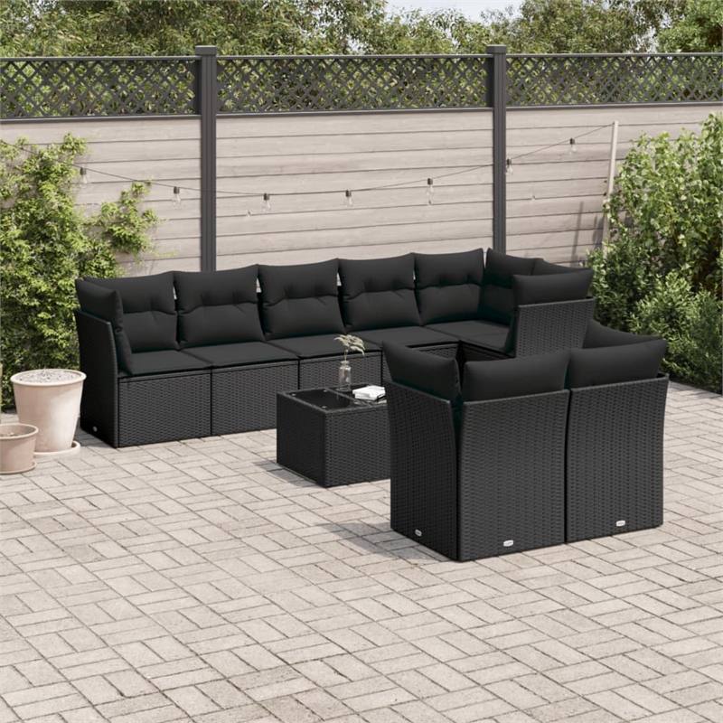 Afuera Living Contemporary 9 Piece Poly Rattan Sofa Set in Black