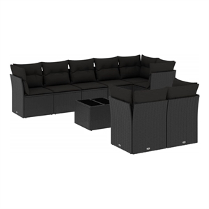 Afuera Living Contemporary 9 Piece Poly Rattan Sofa Set in Black
