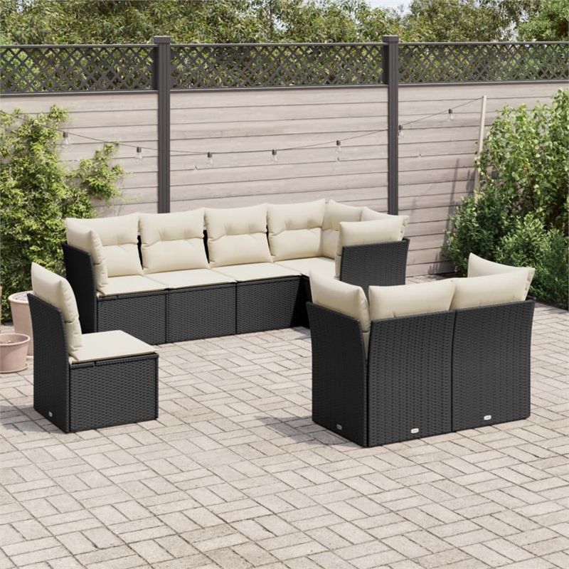 Afuera Living Contemporary 8 Piece Poly Rattan Sofa Set in Black/Cream