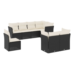 Afuera Living Contemporary 8 Piece Poly Rattan Sofa Set in Black/Cream