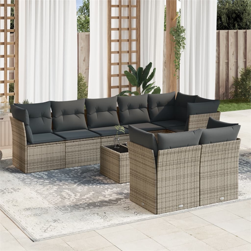 Afuera Living Contemporary 9 Piece Poly Rattan Sofa Set in Gray