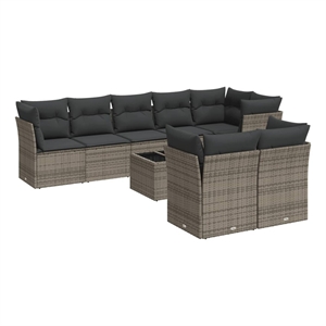 Afuera Living Contemporary 9 Piece Poly Rattan Sofa Set in Gray