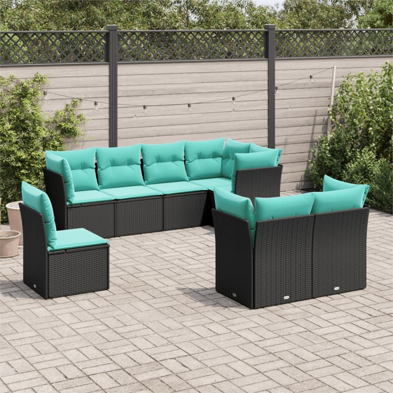 Afuera Living Contemporary Synthetic Poly Rattan 8 Piece Sofa Set in Black