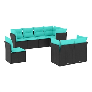 Afuera Living Contemporary Synthetic Poly Rattan 8 Piece Sofa Set in Black