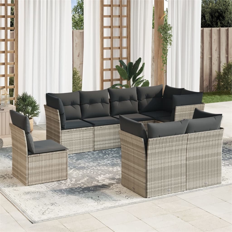 Afuera Living Contemporary Synthetic Poly Rattan 8 Piece  Sofa Set in Gray
