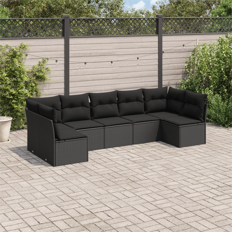 Afuera Living Contemporary 7 Piece Poly Rattan Patio Sofa Set in Black