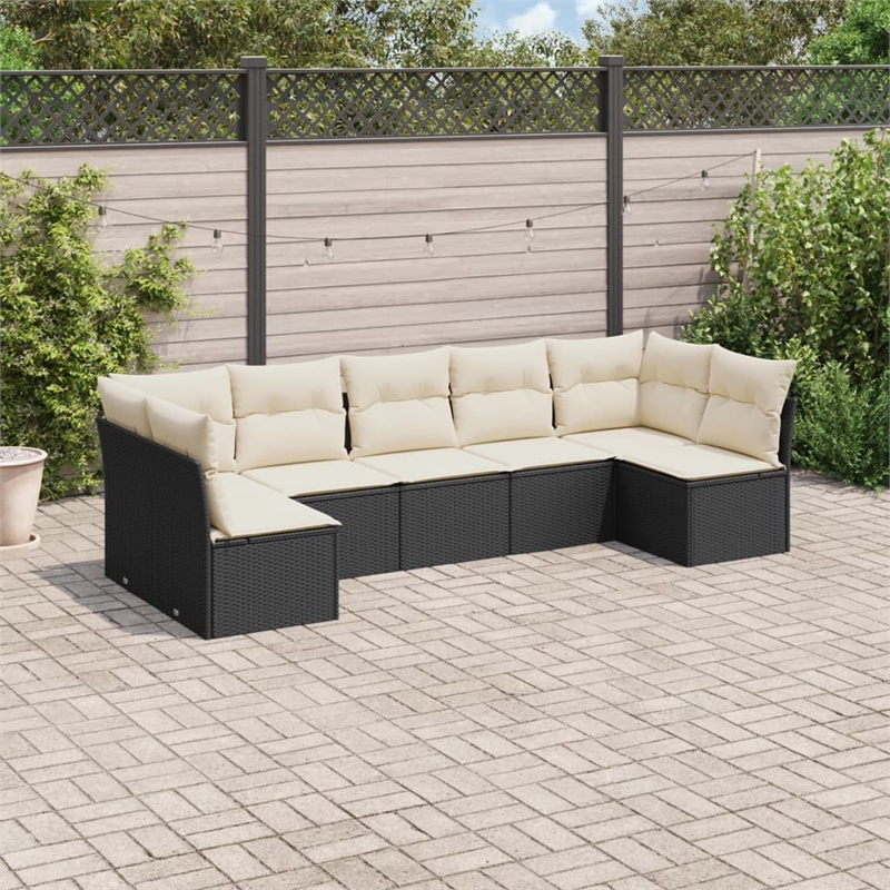 Afuera Living Contemporary 7 Piece Poly Rattan Sofa Set in Black/Cream