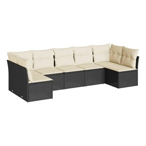 Afuera Living Contemporary 7 Piece Poly Rattan Sofa Set in Black/Cream
