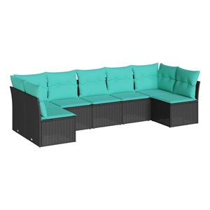Afuera Living Contemporary 7 Piece Steel Sofa Set in Black/Blue