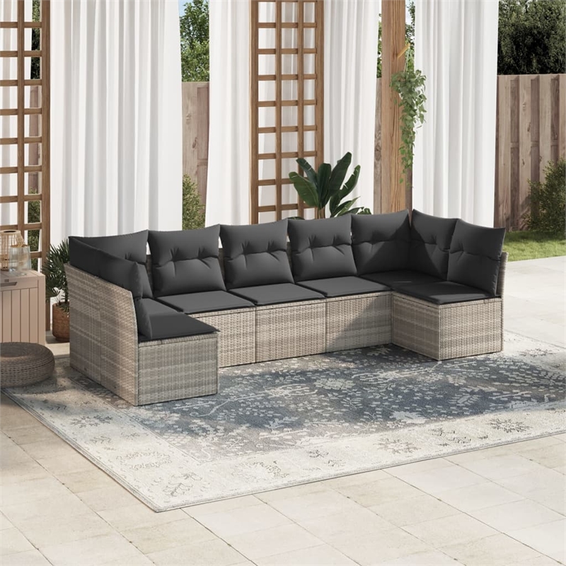 Afuera Living Contemporary 7 Piece Poly Rattan Sofa Set in Gray