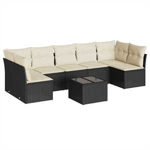 Afuera Living Contemporary Synthetic Poly Rattan 8 Piece Sofa Set in Black