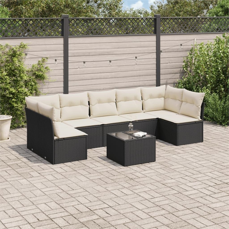 Afuera Living Contemporary Synthetic Poly Rattan 8 Piece Sofa Set in Black