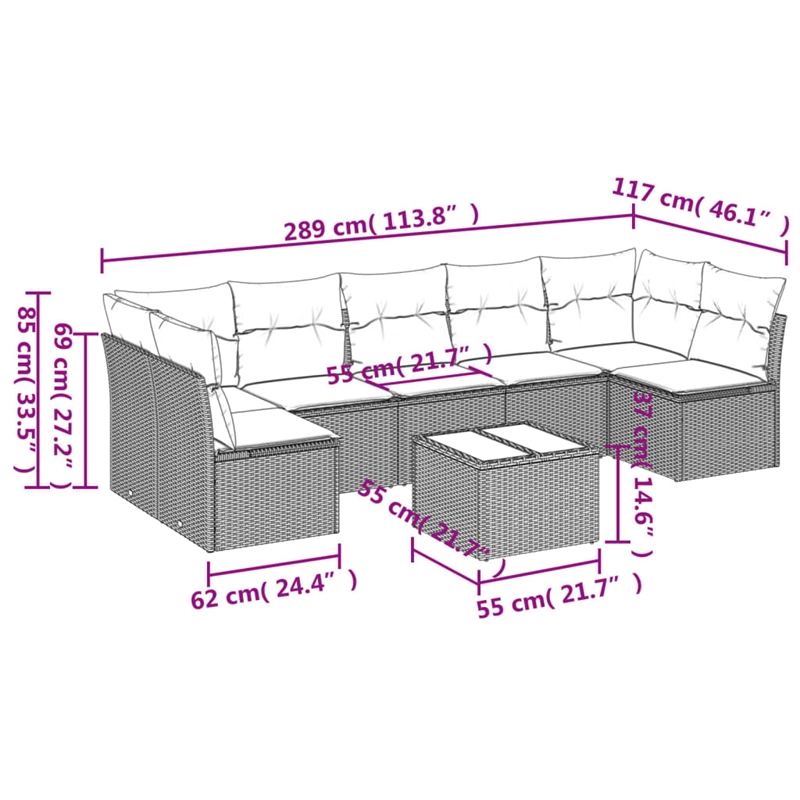Afuera Living Contemporary 8 Piece Poly Rattan Sofa Set in Gray/Beige