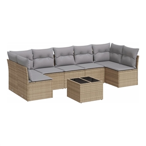 Afuera Living Contemporary 8 Piece Poly Rattan Sofa Set in Gray/Beige