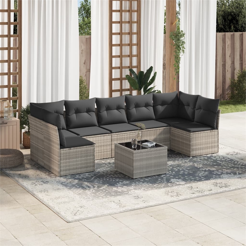 Afuera Living Contemporary 8 Piece Poly Rattan Large Sofa Set in Gray