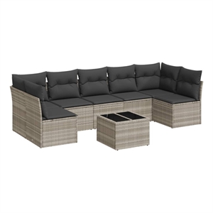 Afuera Living Contemporary 8 Piece Poly Rattan Large Sofa Set in Gray