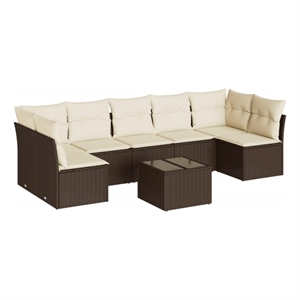 Afuera Living Contemporary 8 Piece Poly Rattan Large Sofa Set in Brown
