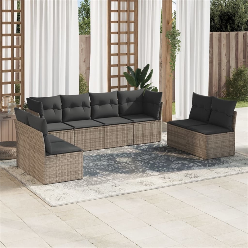 Afuera Living Contemporary 8 Piece Poly Rattan Large Sofa Set in Gray